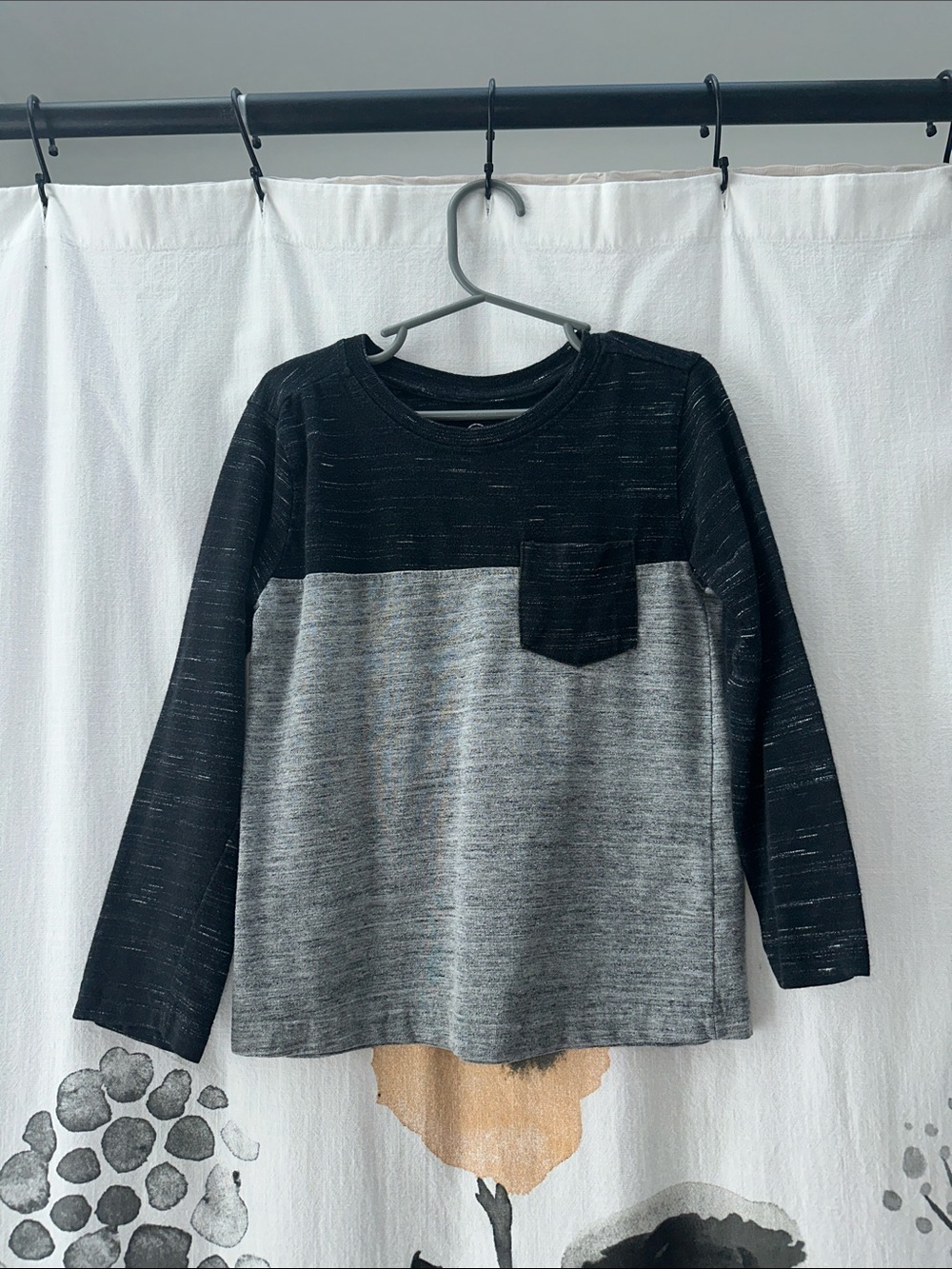 Kids Two-Tone Long Sleeve Pocket Tee - Black & Gray